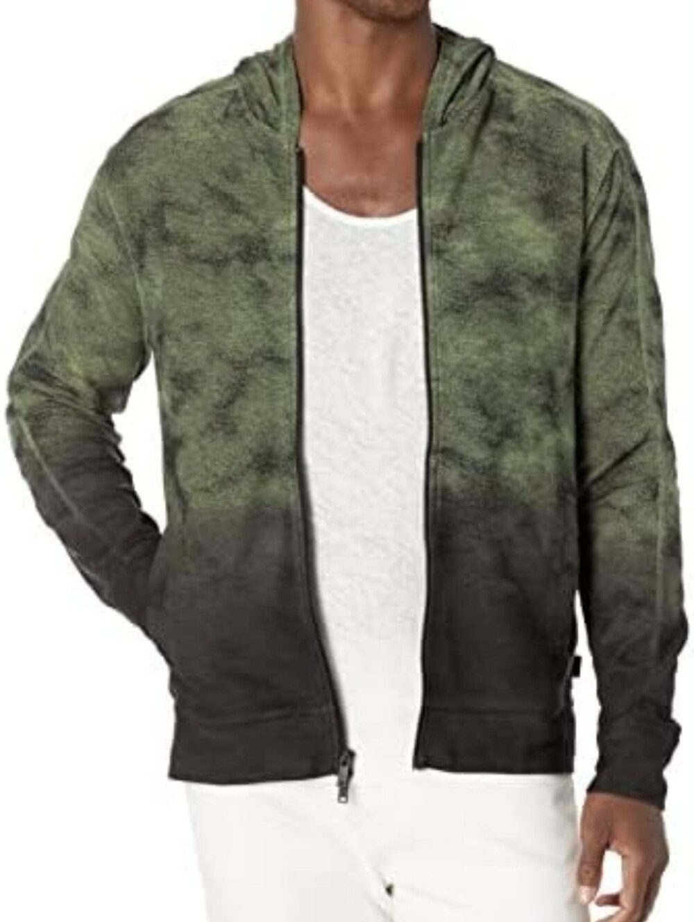 John Varvatos Men's Green Antone Jacquard & Overdye Zip Hoodie Size Medium